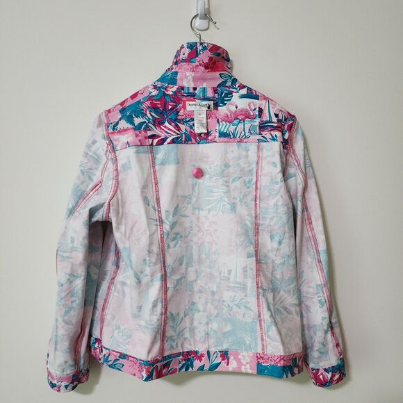 New Drapers & Damons Womens Button-Up Jacket Pink Teal Tropical Cotton-Blend PL - Picture 4 of 7